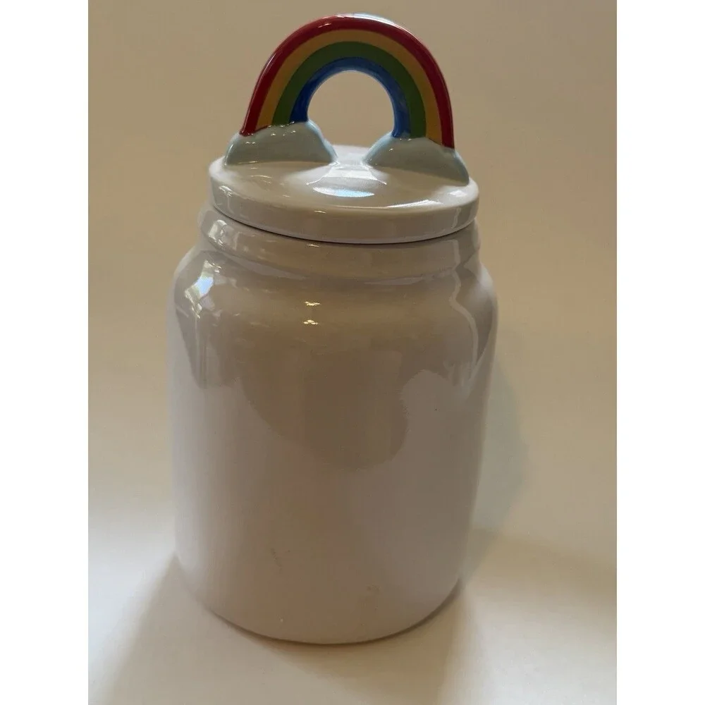 Rae Dunn OVER THE RAINBOW Jar Canister Ceramic Cloud Rainbow Lid Storage LGBT
